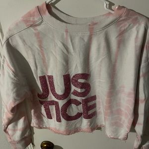 Justice Girls midi pink and white sweatshirt. Girls size 10.